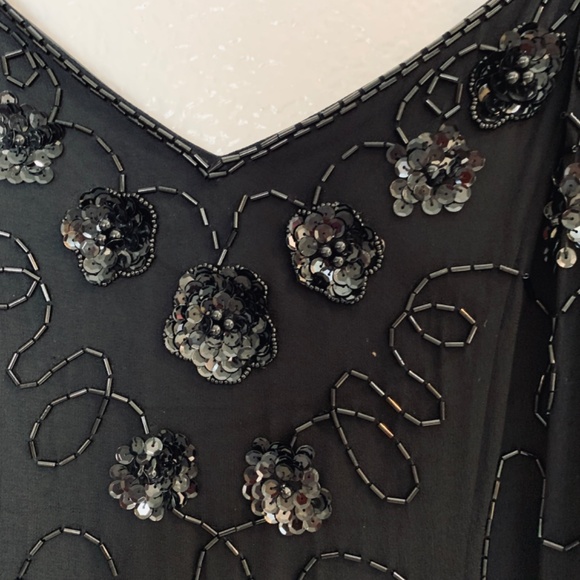 Vintage Rampage Silk Black Maxi Dress Size 7 Sequins Beads 90's Whimsy Goth Prom - Picture 6 of 14